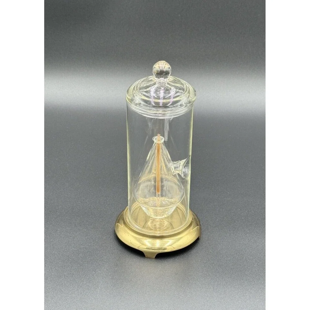 Vintage Wolfard‎ Style Glass Oil Lamp Brass Base Gatco Glass Wick Candle 9